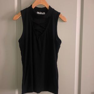 Lace up neck black top